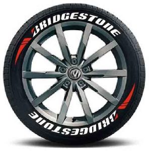 Tyre Decor Custom Tyre Sticker for Tyres (Design - Bridgestone& Red Arc - Stickers for 4 Tyres) (White)