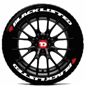 Tyre Decor - Custom Tyre Stickers Black Listed & RED Logo (Stickers for 4 Tyres) (White)