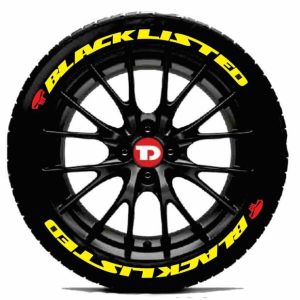 Tyre Decor - Custom Tyre Stickers Black Listed & RED Logo (Stickers for 4 Tyres) (Yellow)