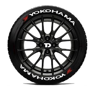 TYRE DÉCOR Ever Lasting Rubber Stickers for Yokohama + Logo (30 mm, White) - Set of 4 Tyres