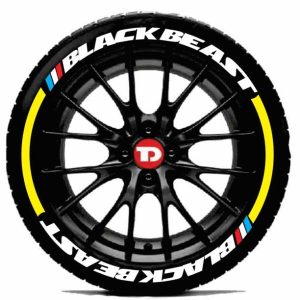 Tyre Decor - Custom Tyre Stickers Black Beast & 3 Color ARC with Strips (Stickers for 4 Tyres) (Yellow Strips)