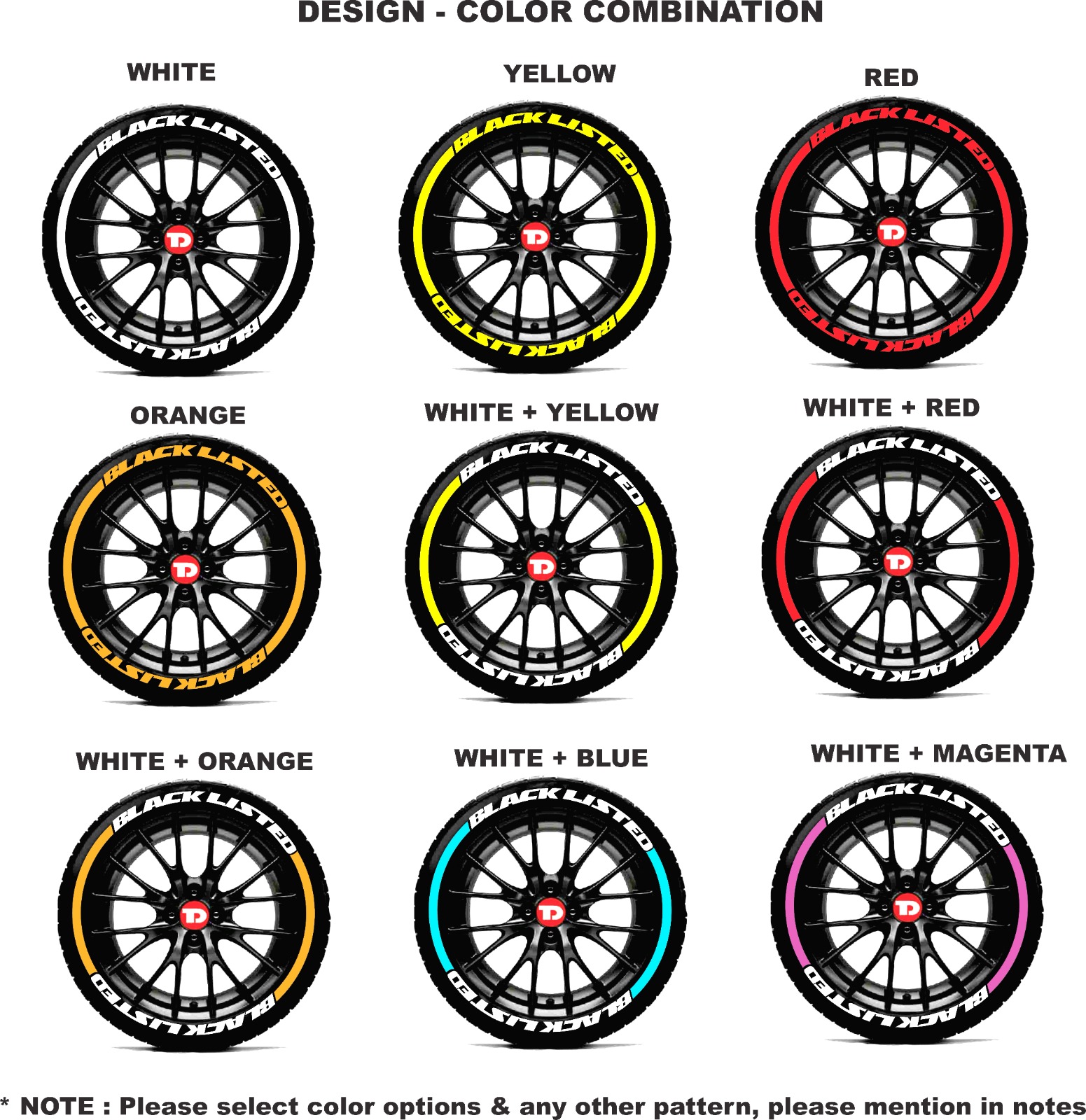 BLACK LISTED & STRIP CUSTOM TYRE 3D STICKERS - Image 2